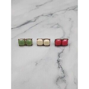 Faceted Button Pierced Earrings set of 3 Green White Pink Costume Jewelry